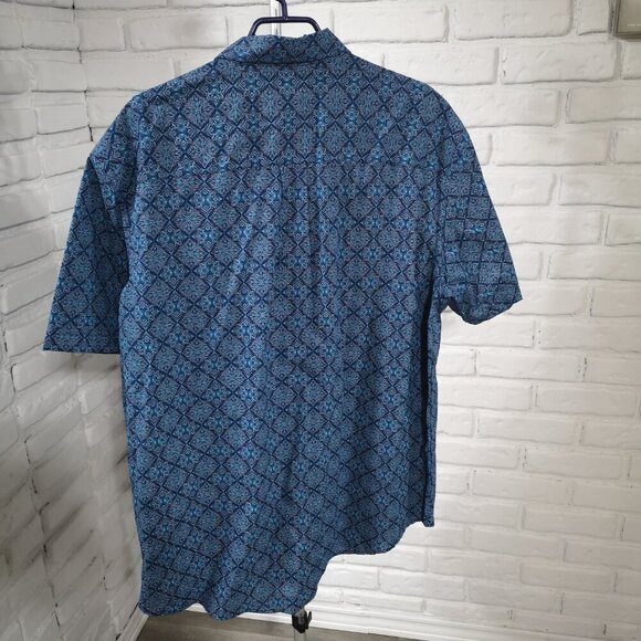 Van Heusen Men's Size XXL Navy & Teal Pattern Classic Loose Fit Shirt - Picture 2 of 9